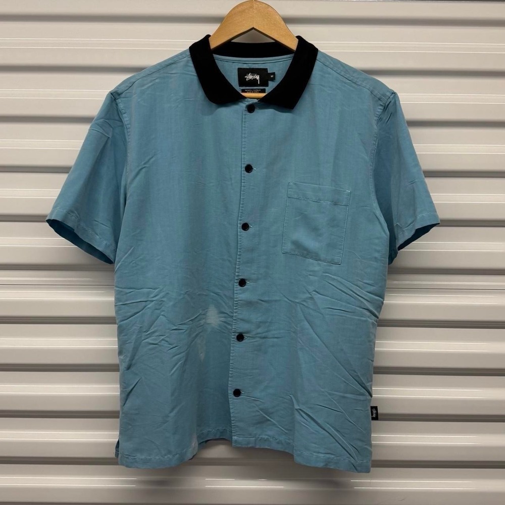 Stüssy Embroidered Parrot Tropical Button Up Collared T-Shirt Size M